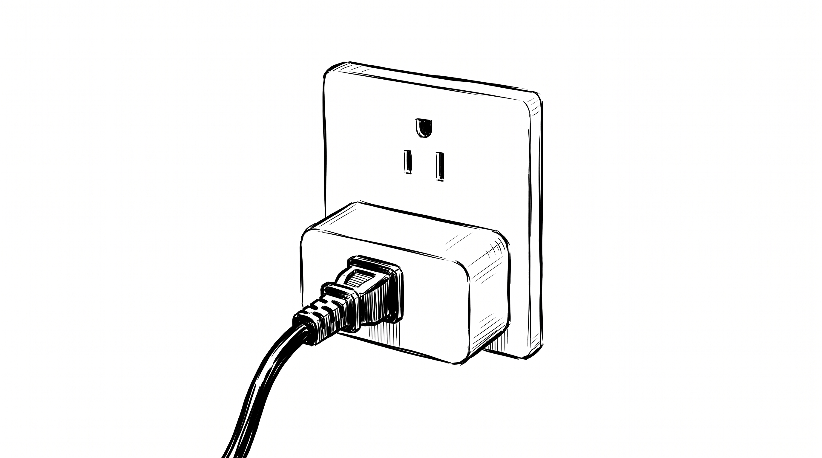 A smart plug in a wall socket with a lamp cord plugged into it.